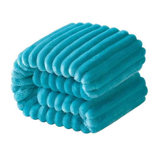 NTBAY Plush Flannel Oversized Baby Blanket, 50X60 Inches Soft and Warm Toddler Blanket with Striped Texture Nursery Bed Blanket for Stroller, Crib, Travel, Baby Gift, 50"x60", Turquoise
