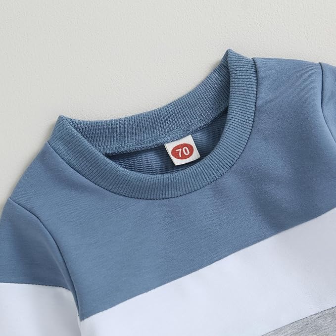 Kupretty Toddler Baby Boy Fall Winter Clothes Color Block Long Sleeve Sweatshirt Pullover Tops + Joggers Pants Outfit Set