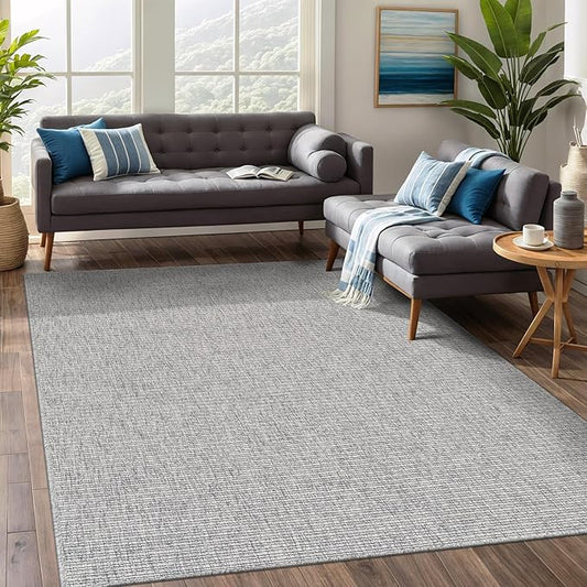 Beverly Rug Easy Jute Gray Rug 6x9 Solid Washable Durable Outdoor Indoor Area Rugs for Living Dining Room Patio Office Stain Resistant Non Shedding Casual Indoor Outside Carpet (6 x 9 Gray)