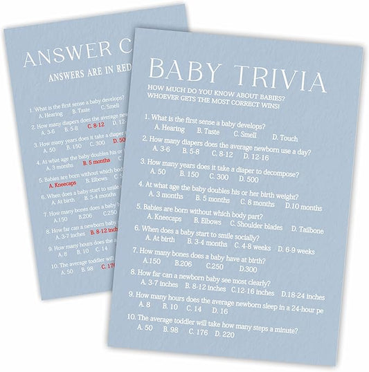 Oh Baby True Or False: Minimalist Baby Shower Game Kit - Mist Blue - 30 Fill-In Cards & Answer Card