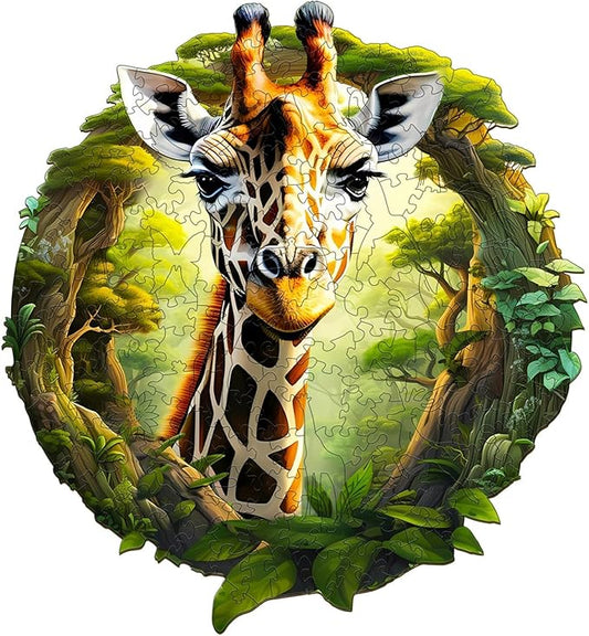 Jigfoxy Wooden Puzzles for Adults, Giraffe Wood Puzzles Adult, Unique Animal Shape Wooden Jigsaw Puzzles for Adults, Birthday Gifts for Puzzle Lovers, Family, Friend (M-11.4 * 10.6in-180pcs)