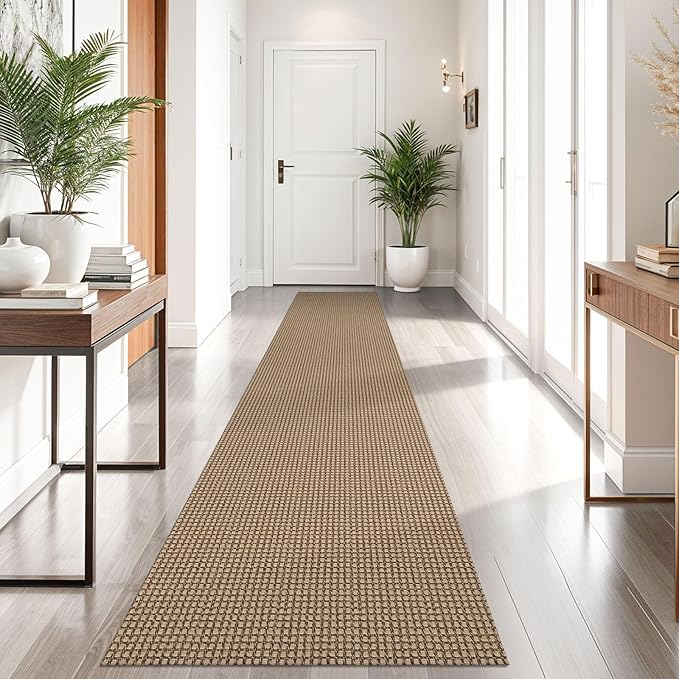 KOZYFLY Boho Runners for Hallways 2x10 ft Washable Kitchen Runner Non Slip Rubber Backed Hallway Rugs Cotton Entryway Runner Rug Floor Carpet for Indoor Hall, Backdoor, Kitchen, Tan/Orange/Brown