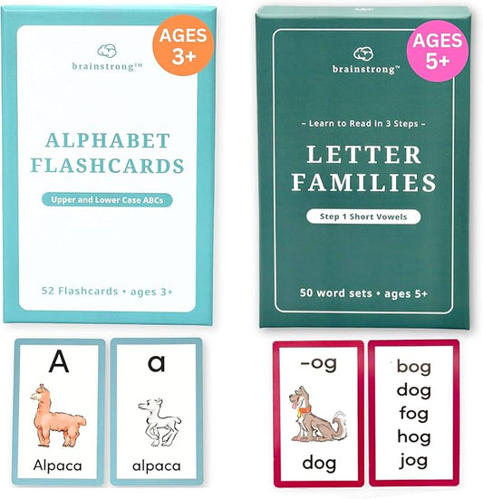 ABC Flashcards and 250 Phonics Words | Ages 3-6 | Learn Alphabet and Reading with Phonics | Brainstrong 2 Premium Boxes, 100 flashcards