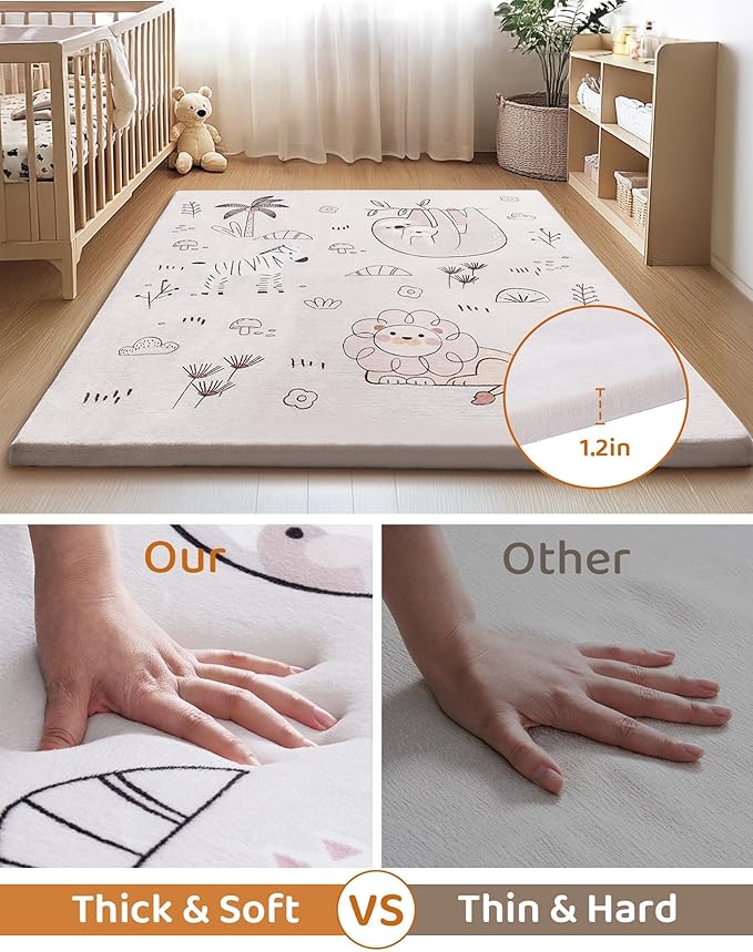 ROBUD Baby Play Mat, Baby Floor Play Mat, 50×50in Kids Play Mat with Non-Slip Pad，Foldable and Machine Washable Foam Play Mat for Baby Aged 0+, WF010