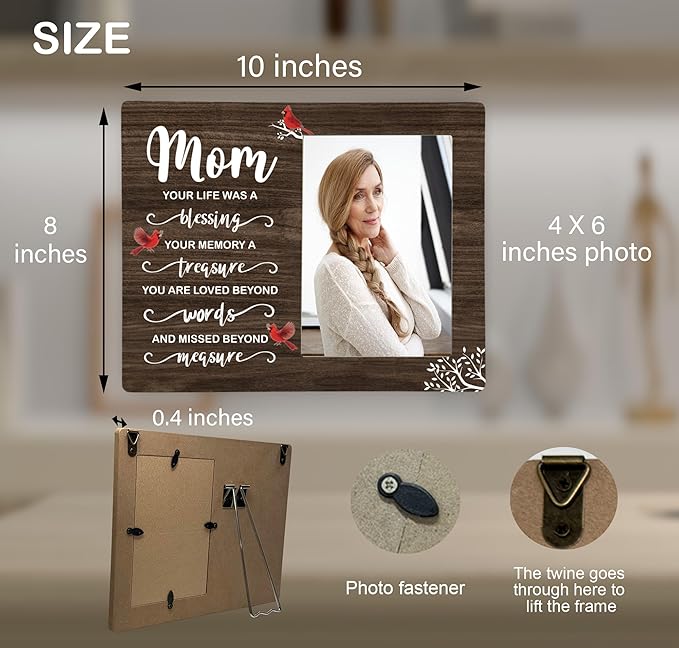 Mom Memorial Wooden Picture Frame, In Loving Memory Remembrance Photo Frame Gifts for Mommy, Bereavement Sympathy Wooden Frame for Loss of Mom, 4x6 inch Photo