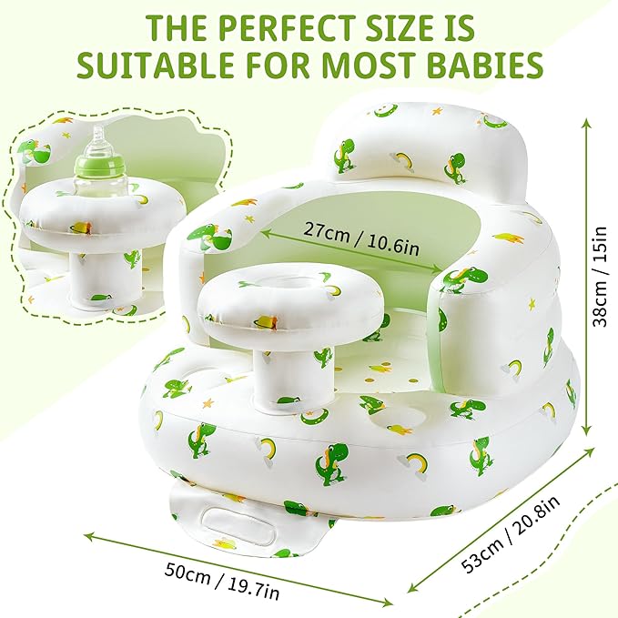 Inflatable Baby Seat with Tray, Comfortable Sit Me Up Baby Chair for Learning to Sit, Built in Air Pump Blow Up Floor Seat with Back Support 3 Months & Up (Dinosaur with Tray)