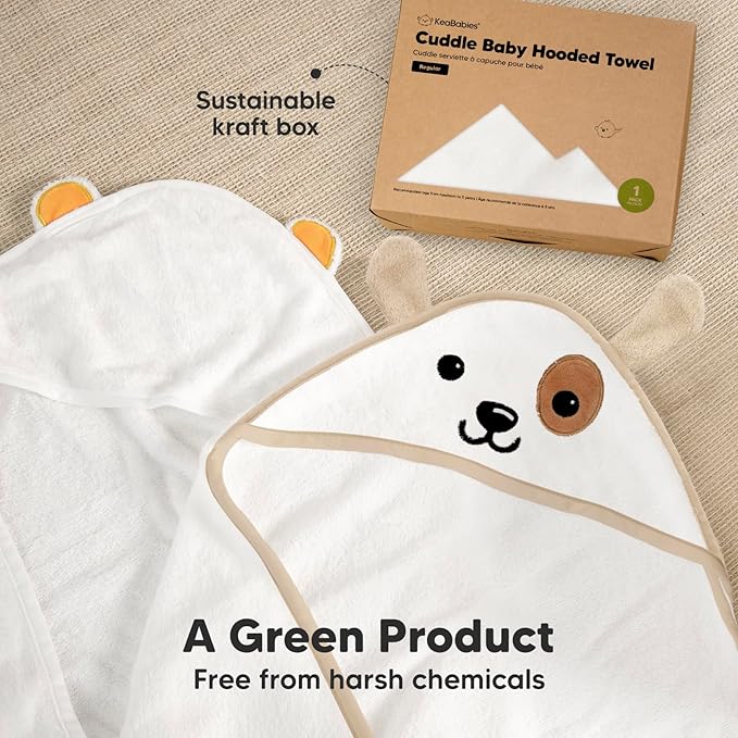 KeaBabies Hooded Baby Towel for Newborn - Viscose Derived from Bamboo Large Baby Bath Towels with Hood for Boys, Girls, Toddler, Extra Absorbent & Soft Newborn Bath Essentials (Dog)