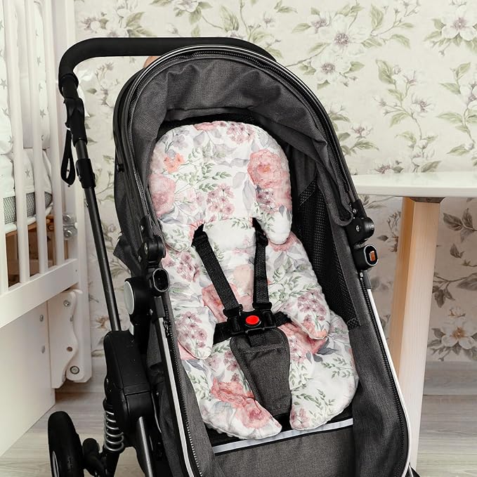 Infant Car Seat Insert, HNHUAMING Baby Car Seat Head & Body Support for Newborn, Ultra Soft Reversible Preemie Carseat Insert Cushion for Girls Boys, Fit Car Seat, Stroller, Swing, Bouncer, Pink
