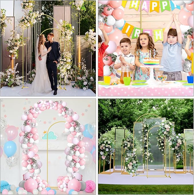 Wedding Arch Backdrop Stand Set of 2 (7.3FT/6FT), Gold Metal Arch Backdrop Stand,Balloon Arch Stand for Wedding Ceremony Baby Shower Outdoor Indoor Birthday Party Graduation Decoration,Gold