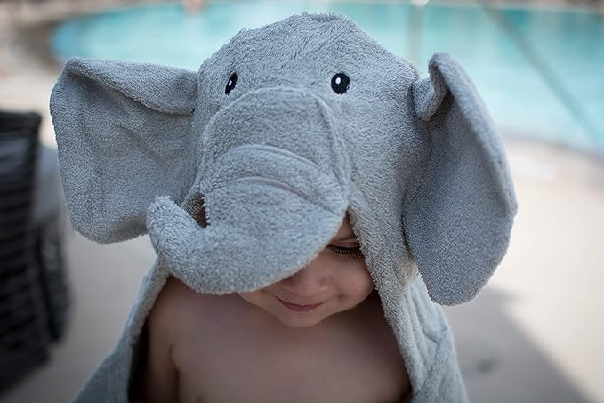 Hooded Baby Towel for Kids 2-8 | Large 100% Cotton Baby Towel for Girls or Boys | Cute Elephant Bath Towels for Babies and Toddlers