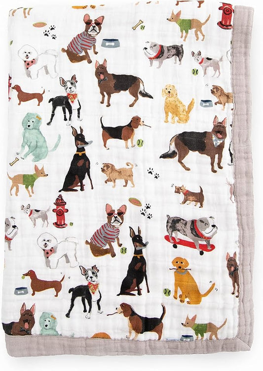 Little Unicorn Newborn Receiving Quilt | Ultra- Soft, Multi-Layered Muslin Fabric | Gift for Newborns & on-The-go (Woof)