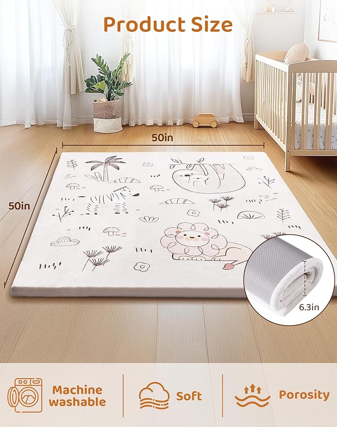 ROBUD Baby Play Mat, Baby Floor Play Mat, 50×50in Kids Play Mat with Non-Slip Pad，Foldable and Machine Washable Foam Play Mat for Baby Aged 0+, WF010