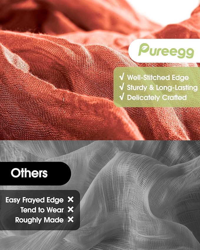 Pureegg 2-Pack Cheese Cloths Table Runner, 120'' Boho Table Cloth Decorations for Party, Baby Shower, Wedding and Farmhouse, Fabric Room Decor, Terracotta
