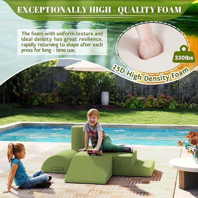 jela Kids Foam Climbing Blocks 6Pcs Soft Play Equipment Waterproof Fabric, UV Resistant Toddler Climbing Toys Indoor& Outdoor Soft Play Climbing, Lightweight Climbing Blocks forToddlers (Green)