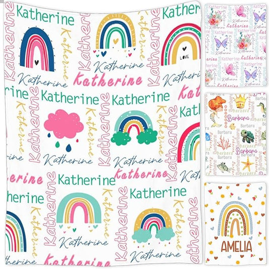 Personalized Baby Blanket for Girls and Boys,Super Soft Custom Baby Blanket with Name,Customized Swaddle Blankets Throw for Newborn,Infant,Toddlers