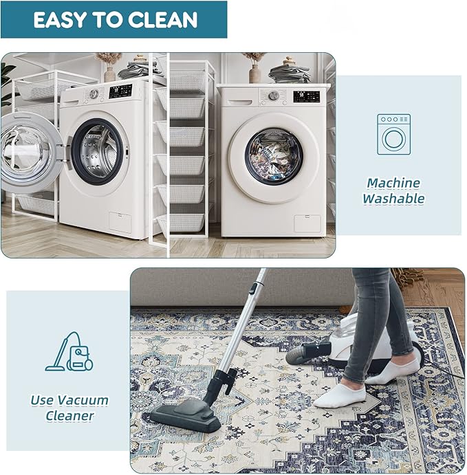 Dripex Vintage Collection Washable Area Rug - 2x3 Door Mat Small Entryway Rug Distressed Non-Slip Low-Pile Floor Carpet for Indoor Front Entrance Kitchen Bathroom Living Room Bedroom