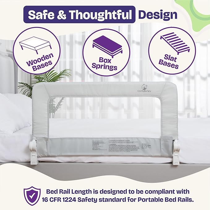 ComfyBumpy 1-Pack Bed Rail for Toddlers 35.5" L x 19.5" H | Toddler Bed Rails for Twin, Full & Toddler Bed Size | Swing Down Bed Rail Guard | Baby Bed Side Rail for Kids | Gray