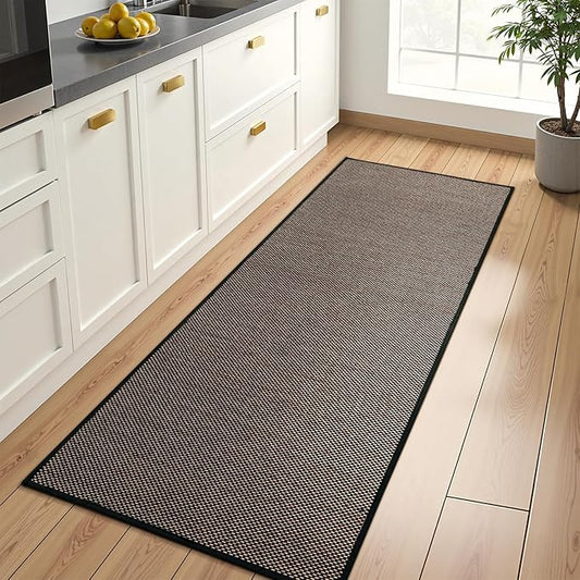 Wonnitar Farmhouse Washable Kitchen Runner Rug, 2x5 Rug Runner Rubber Backed Non Slip Bathroom Rugs, Neutral Absorbent Braided Bathroom Carpet Runner for Bedroom Kitchen Entry Hallway(Black,2'x5')