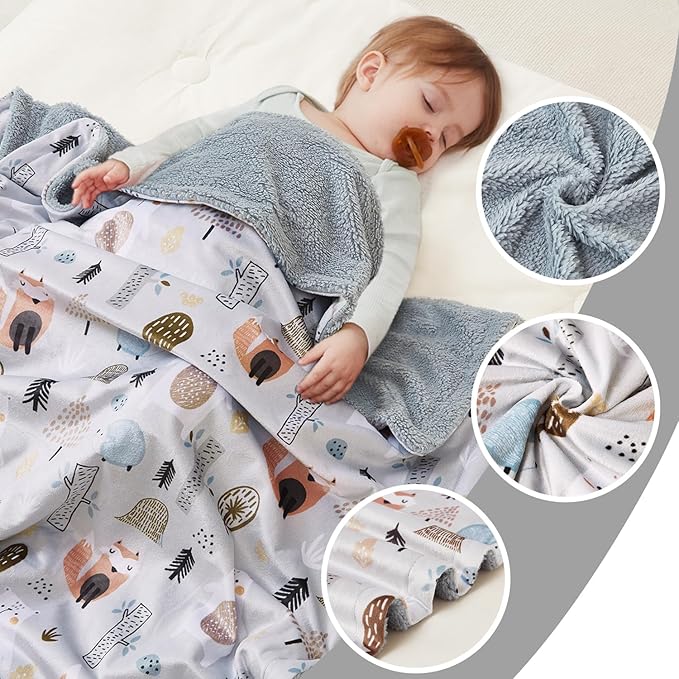 QSTEHEML Baby Blankets for Boys,Super Soft Double Layer Sherpa Blanket Neutral,Baby Gifts Plush Mink Blanket with Furry Binding and Back,Newborn Blankets for Crib(Fox,30 * 40inch)