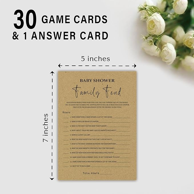 Family Feud Baby Shower Game - Pack of 30 Cards, Answer Key, Gender Neutral Decorations & Supplies
