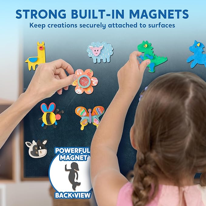 JOYIN 12 Wooden Magnet Creativity Arts & Crafts Painting Kit for Kids, Decorate Your Own Painting Gift for Easter Basket Stuffers, Birthday Parties and Family Crafts, Party Favors for Boys Girls