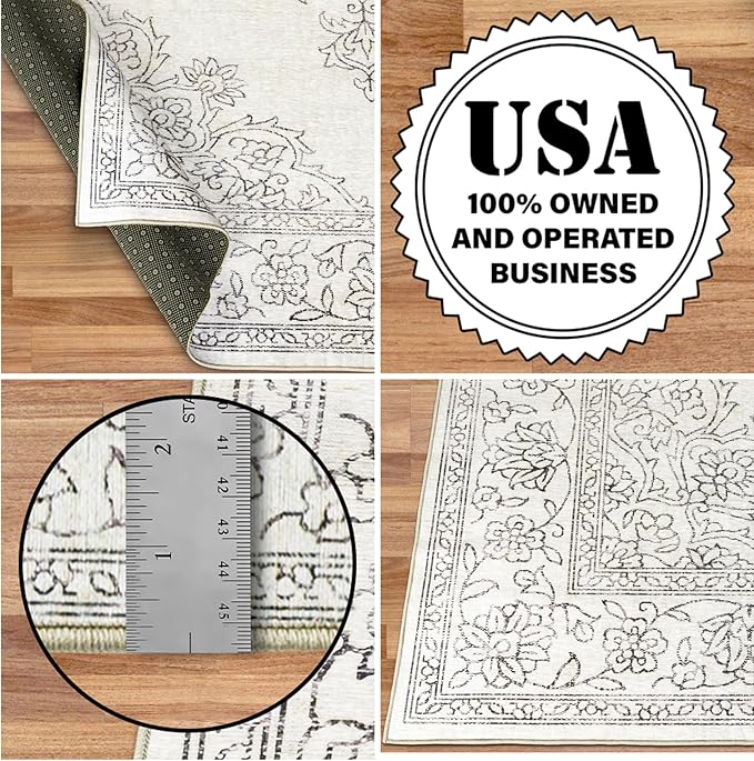 ReaLife Rugs Machine Washable Area Rug - Living Room Bedroom Bathroom Kitchen Entryway Office - Padded Low Pile Stain Resistant Premium - Boho Farmhouse Vintage - Paige - Ivory 4' x 6'