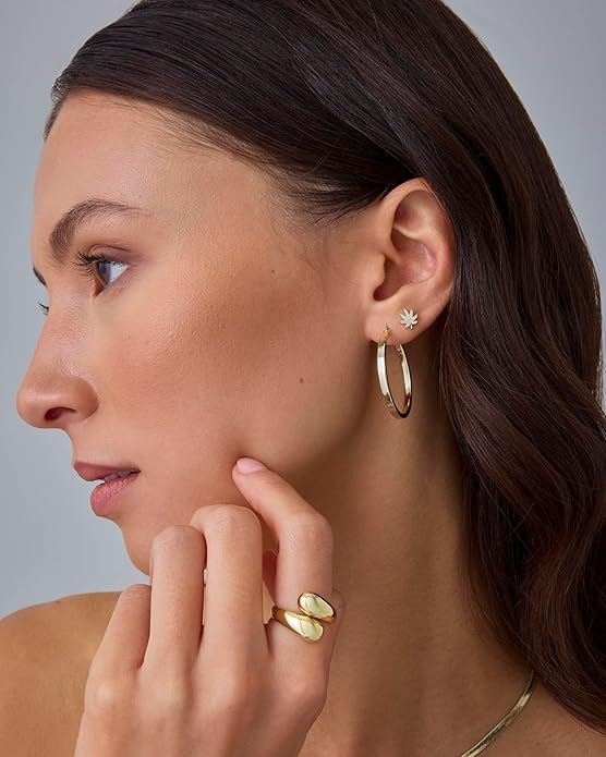 PAVOI 14K Gold Plated Dainty Flat Back Earrings for Women - Hypoallergenic Sterling Silver Posts Helix Cartilage Piercing Jewelry - Emoji Motif Bow Celestial Flatback Gold Stud Earrings Screw Back