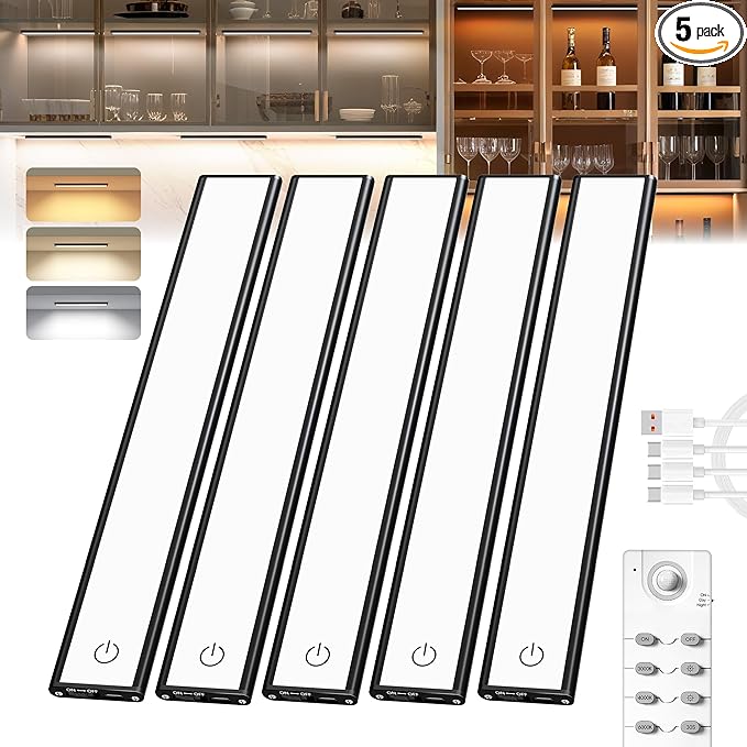 Under Cabinet Lighting,66 LED Wireless Motion Sensor Light Indoor, Rechargeable Closet Lights Battery Operated,Dimmable & 3 Color Temps,Magnetic Under Counter Lights for Kitchen, Closet (20CM,5Pack)