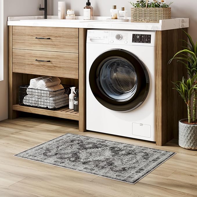 Dripex Vintage Washable Rug 2x3 Indoor Door Mat Non-Slip Entryway Rug Distressed Low-Pile Small Rug for Front Entrance Bathroom Rug Kitchen Living Room Bedroom