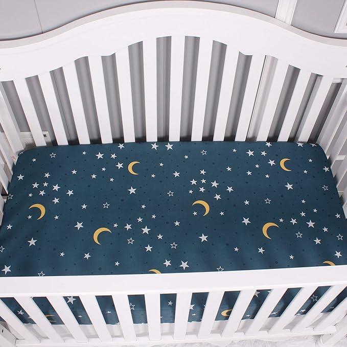 Belsden 3 Pack Microfiber Durable Crib Sheets Fitted, Silky Soft Smooth Breathable Baby Sheets Set, 28''x52 Fits Standard Crib and Toddler Mattresses, Moon & Star & Grey