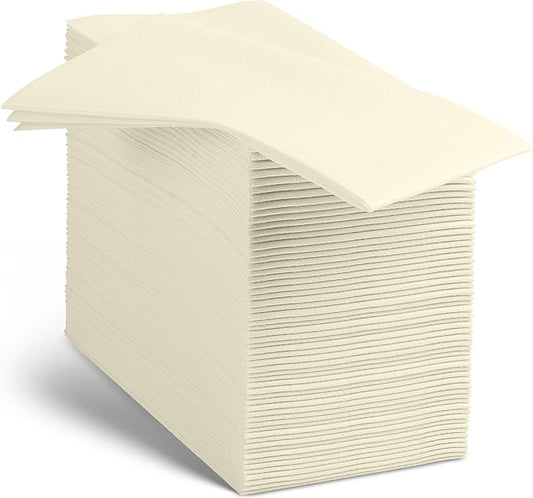 100 Linen-Feel Cream Paper Napkins - Decorative Cloth-Like Cream Dinner Napkins - Soft And Absorbent. For Kitchen, Party, Wedding, Bathroom Or Any Occasion
