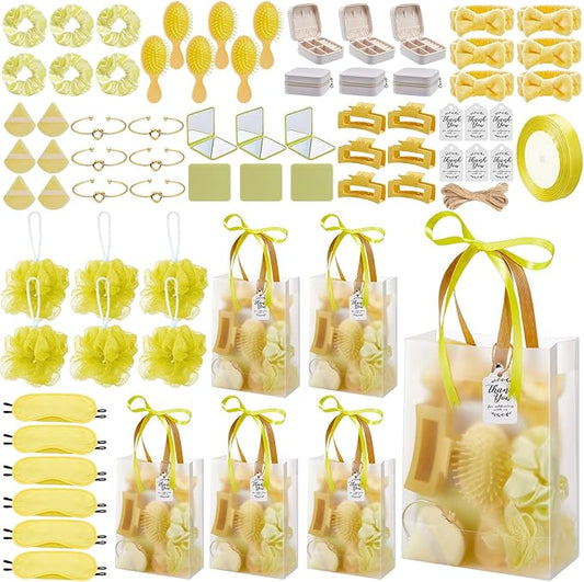 74Pcs Baby Shower Prizes for Game Winners Baby Shower Favors Gifts including Headband Hair Brush Jewelry Box with Gift Bag for Baby Shower Game Prizes Wedding Bridal Shower Favors (Yellow)