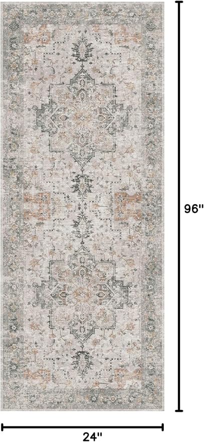 GENIMO Runner Rug 2x8 Non Slip Vintage Hallway Runner Rug, Low Pile Lightweight Rugs for Entryway, Hallway, Kitchen and Corridor, Light Taupe Brown