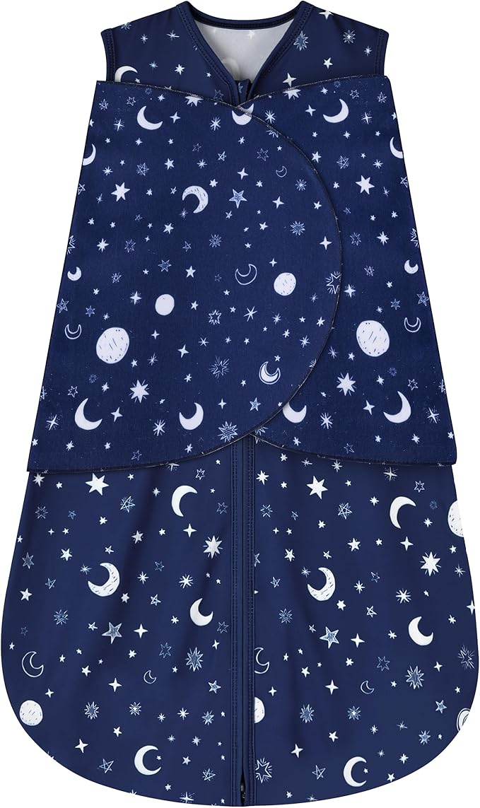 Newborn Sleep Sack Baby Swaddle,Swaddle me 3-6 Month,3-Way Adjustable Wearable Blanket,100% Rayon Cotton Swaddling Sleeping Bag，TOG 0.5 (Starry Sky, 3-6 Months)