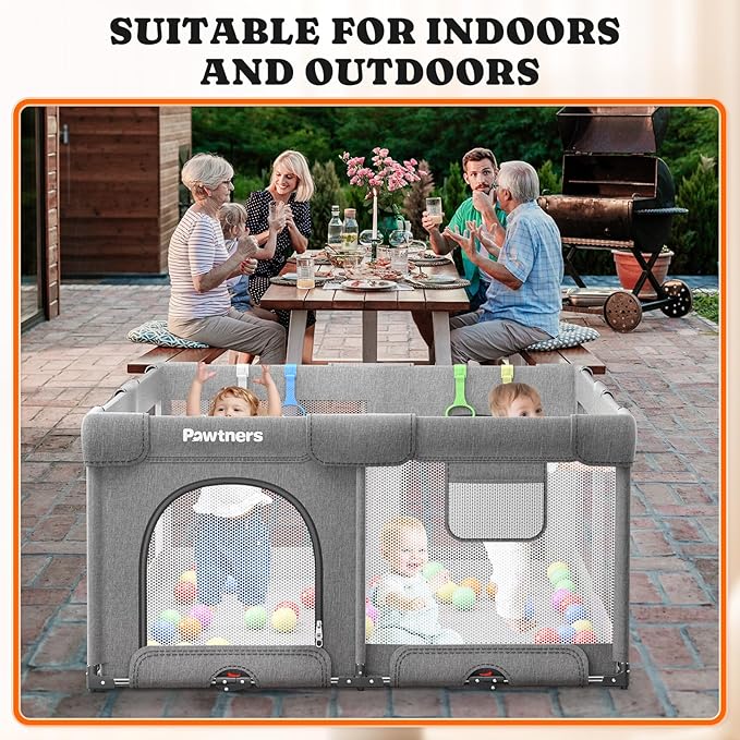 Foldable Playpen for Babies and Toddlers: 50" L x 50" W x 27" H, Large Kids Play Yard With Mat, Portable Indoor Play Area, Baby Gate With 50PCS Ocean Ball, 4 Handles