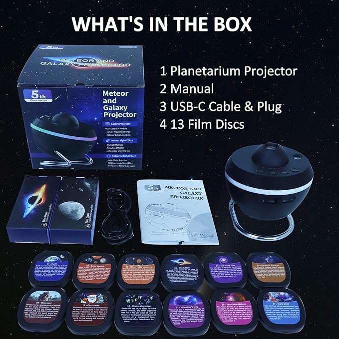 Star Projector,Galaxy Projector for Bedroom,HD Image Large Projection Area LED Lights with 4K Replaceable 13 Galaxy Discs,Timer,Meteor & Lighting Effects,Sky Light for Kids Adults Party Home Decor