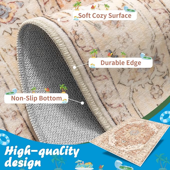 Ciicool Washable Vintage Area Rug, 2x3ft Boho Small Rug, Ultra Soft Rugs for Entryway, Non-Slip Entry Rugs Oriental Low-Pile Indoor Mat Floor Carpet for Entrance Bedroom Kitchen Bathroom Foyer Decor