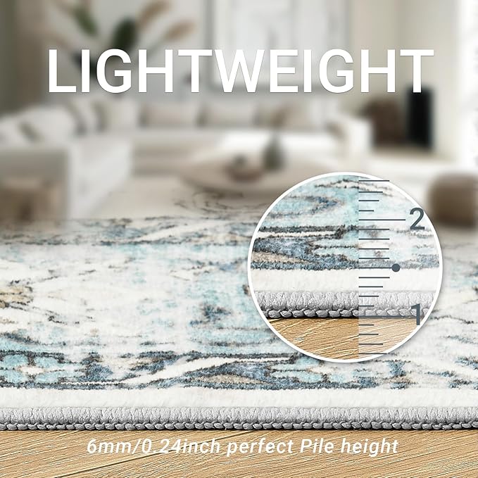 zesthome 9x12 Area Rugs-Washable Rug for Living Room, Non-Slip Backing Rugs, Stain Resistant 9x12 Rug for Bedroom, Ultra-Thin Low Pile Rugs, Vintage Large Home Decor