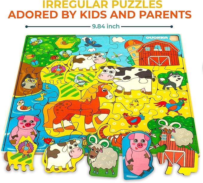 QUOKKA Wooden Farm Puzzles for Kids Ages 3-5 – 28 Pieces Toddlers Kids Puzzles Ages 4-8 Year Olds | Wood Farm Toys for Children 6-8 yo