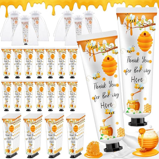 48 Sets Baby Shower Hand Cream Bulk Bee Honey Baby Shower Favors Bridal Thank You Hand Cream for Guests Travel Size Lotion with Organza Bags
