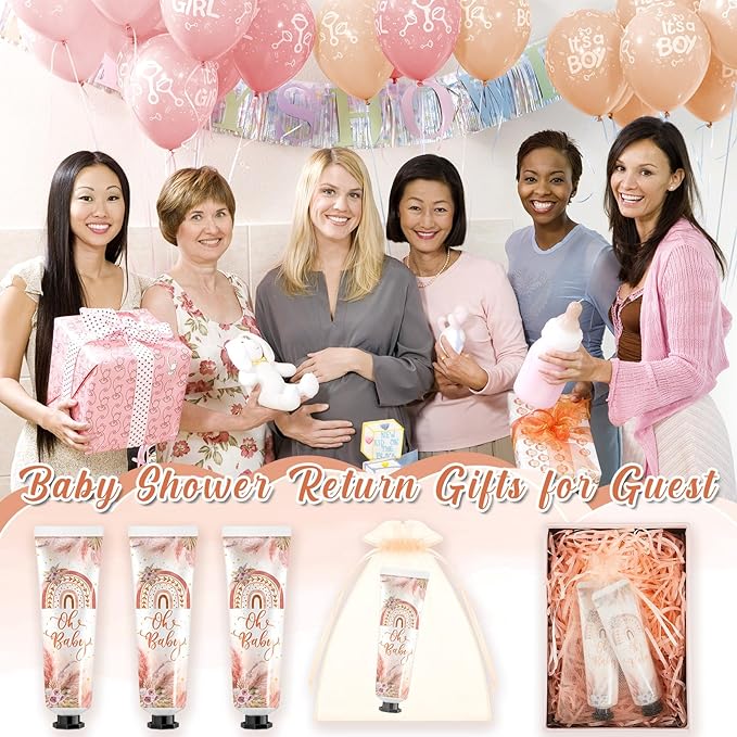 48 Sets Baby Shower Hand Cream Bulk Boho Baby Shower Favors Bridal Thank You Hand Cream for Guests Travel Size Lotion with Organza Bags