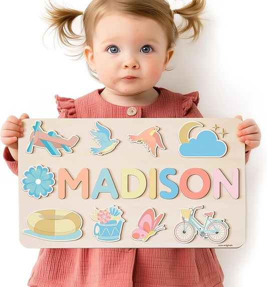 Busy Board for Toddlers, Personalized Name Puzzle, Montessori Toy for 1-3 Years Old, Gifts for 0 1 2 3 Years Old, Kid Gift, 1st, New Baby Gift, 0 3 6 9 12 18 24 36 Months