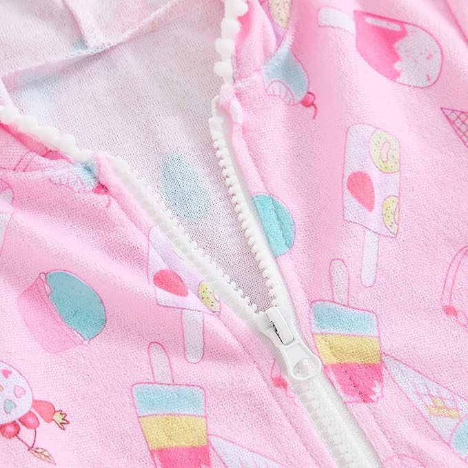 Girls Hooded Zip Terry Coverups Swimsuit Kids Baby Girl Floral Print Short Sleeve Swim Cover-Up Swimwear