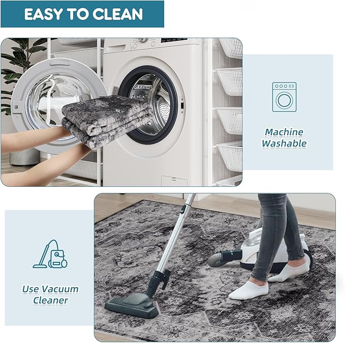 Dripex Washable Runner Rug 2x6 Non-Skid Kitchen Runner Vintage Kitchen Rug for Hallway Soft Low-Pile Carpet, Stain Resistant Kitchen Mat for Laundry Living Room Bathroom