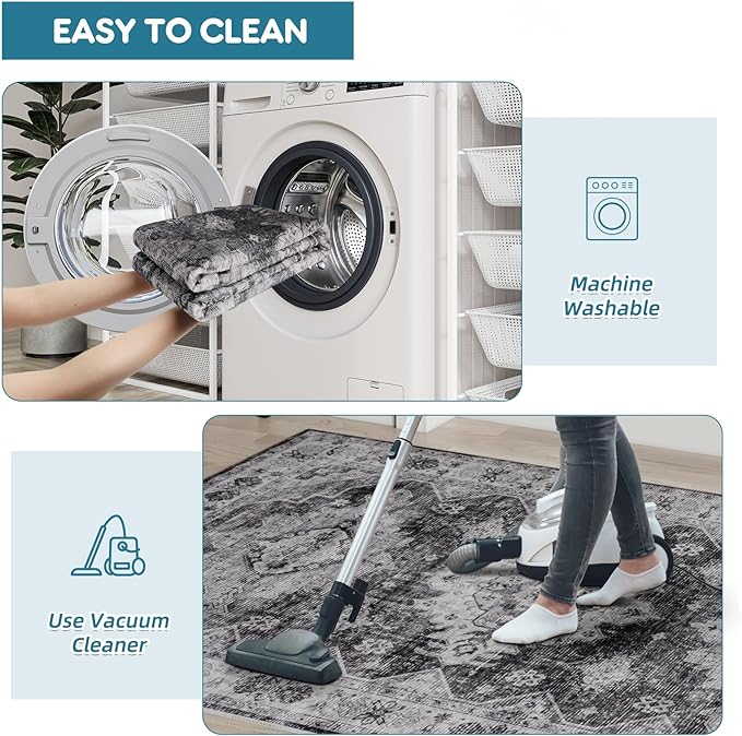 Dripex Vintage 5x7 Area Rugs -Large Washable Area Rug for Living Room Bedroom Oriental Medallion Floral Print Floor Carpet Low-Pile Indoor Soft Non-Slip Accent Rug Farmhouse Home Office Decor