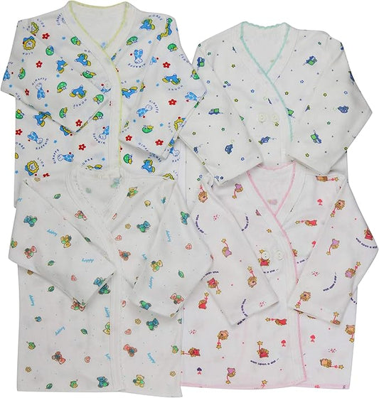 ToBeInStyle Babies' 4 Pack Relaxed Fit Short or Long Sleeve Button Up Kimono Tee Swaddle Shirt