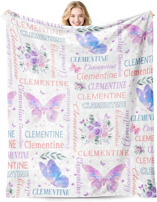 Personalized Baby Blanket with Name, Custom Butterfly Baby Blankets and Throws for Teen Girls Boys, Customized Toddler Blanket Gifts for Christmas Birthday Baby Shower (Name Butterfly)