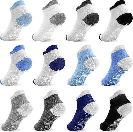 Tphon Toddler Baby Non Slip Ankle Socks with Grippers Kids Boys Girls Socks 12 Pairs for 0-7 Years Infant Children