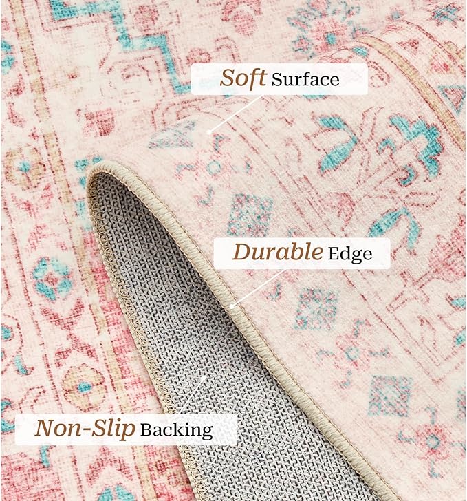 zesthome Pink Rug - 5x7 Area Rugs for Bedroom, Stain Resistant Washable Rugs for Nursery Room, Living Room, Home Decor, Girls Rug (Pink/Blue,5'x7')