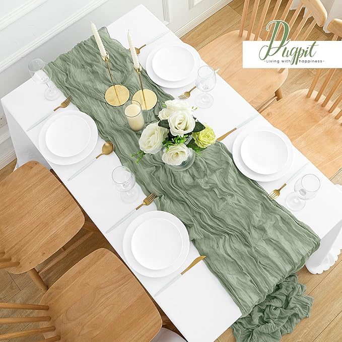 12Pack Sage Green Table Runner 35 x 120 inch Cheesecloth Table Runner 10FT Boho Gauze Cheese Cloth Table Runners Rustic Sheer Table Runners for Wedding Baby Shower Party Decor